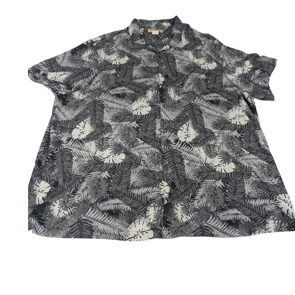 Island Passport Mens 3XL Tropical Leaf Monstera Print Rayon Hawaiian Shirt Gray‎